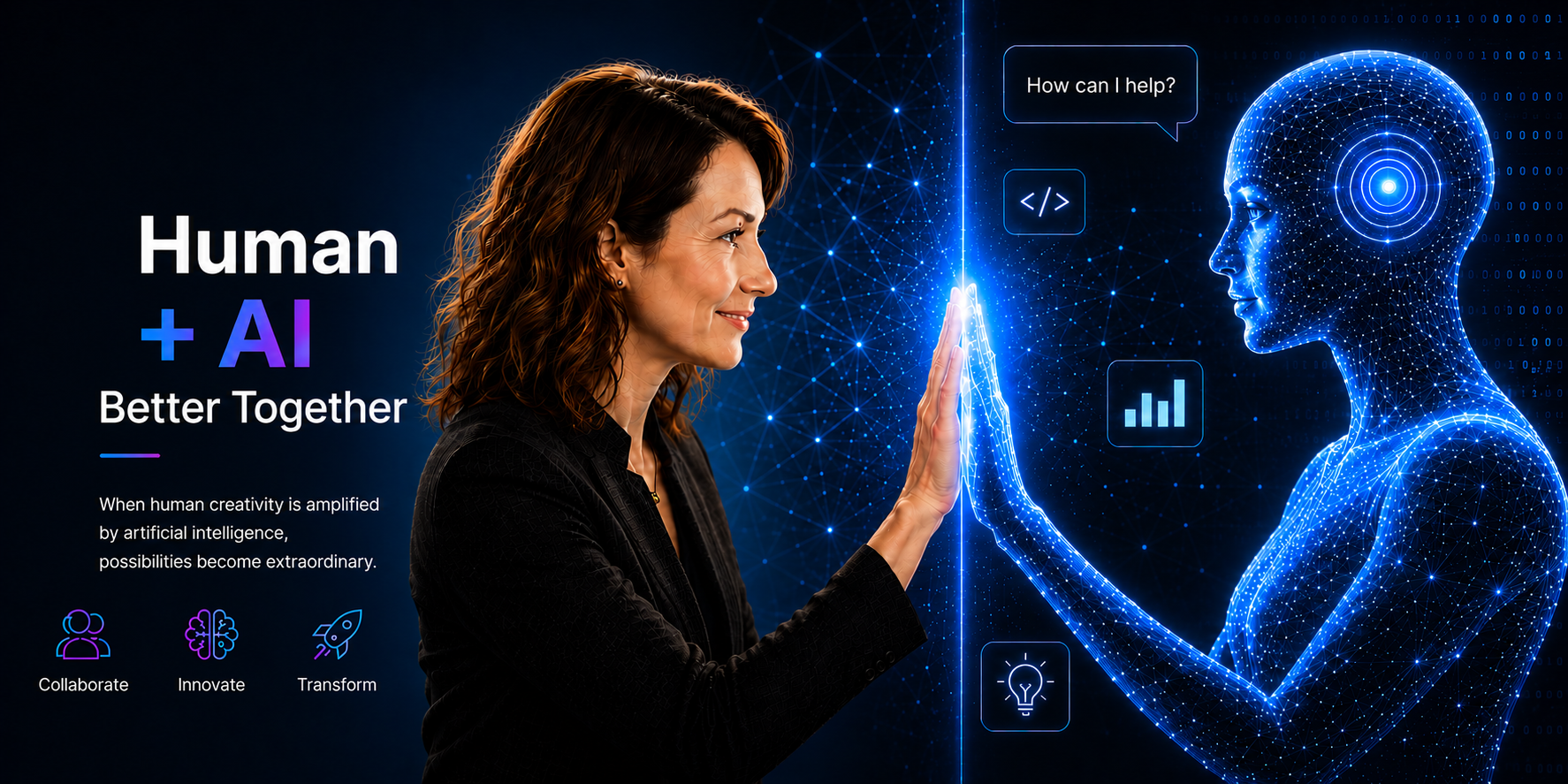 Human interacting with AI